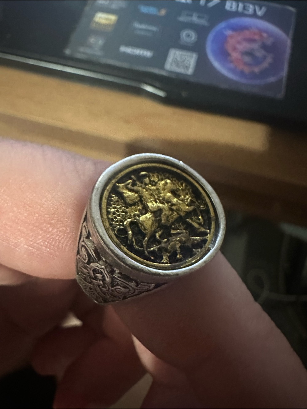Men's Silver and Gold Knight Cavalry Ring